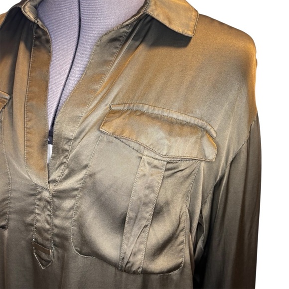 Anthropologie | Olive Split Back Satin Blouse | Size S - Picture 6 of 11